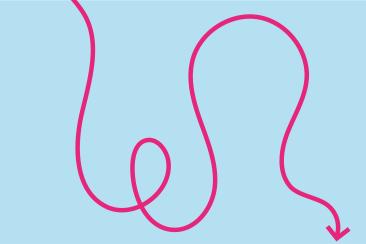 Image of a light blue background with a read curvy arrow