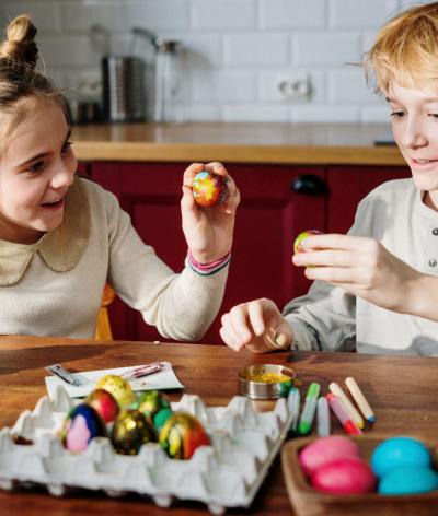 Children playing with Easter eggs