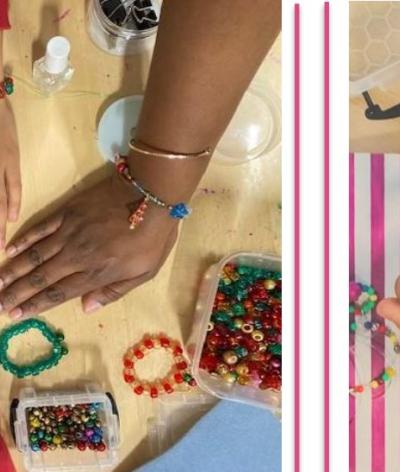 Hands modelling self-made beaded jewellery.