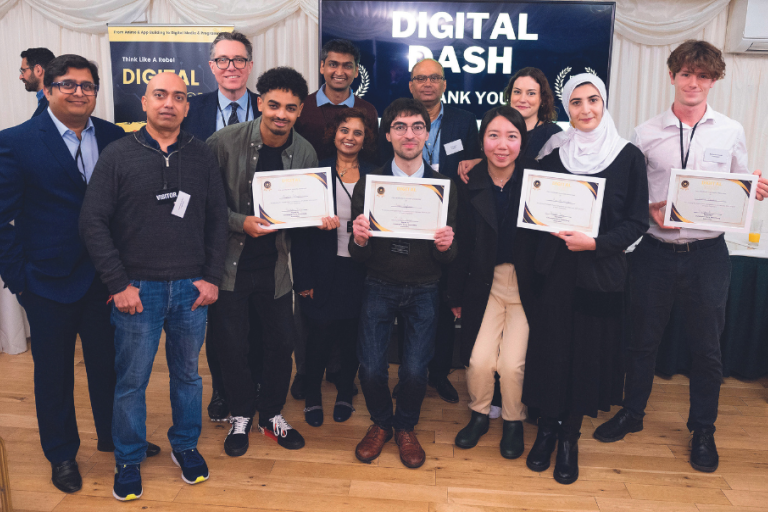 A group of young tech entrepreneurs posing with certiifcates