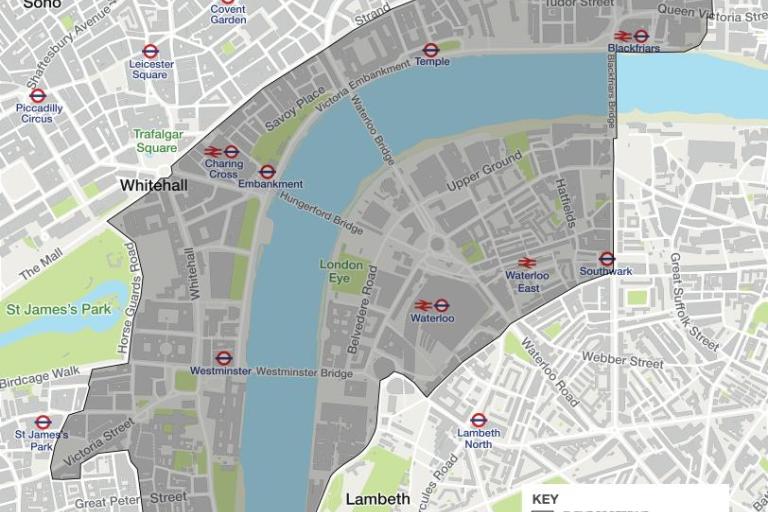 A map of the restricted area to pedestrians for the 2024 new year's eve fireworks celebrations