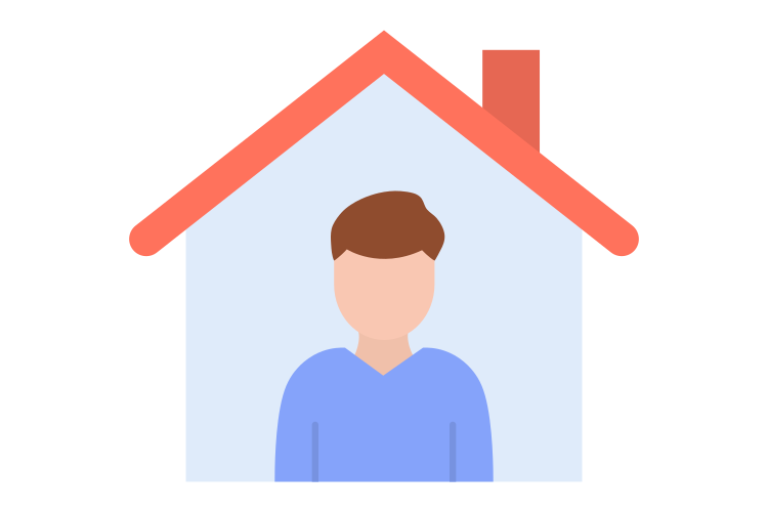 person and house