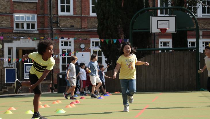 children playing in a school playground