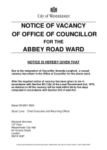 Notice of Vacancy of Office of Councillor for the Abbey Road Ward