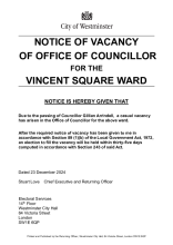 Notice of vacancy Vincent Square ward