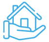 Icon with a hand holding a house