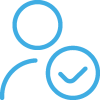 Illustration of a blue outline of a person with a circle with a tick in it.