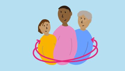 image of an illustrated family of three people