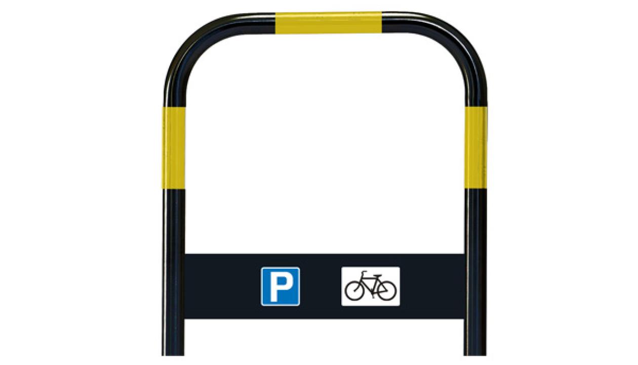 A black and yellow sheffield style bike stand